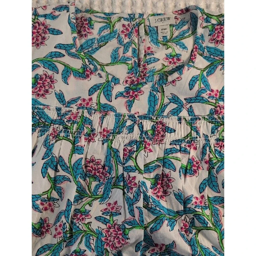 J. Crew 100% Cotton White Floral Puff-Sleeve Blouse Size PM
